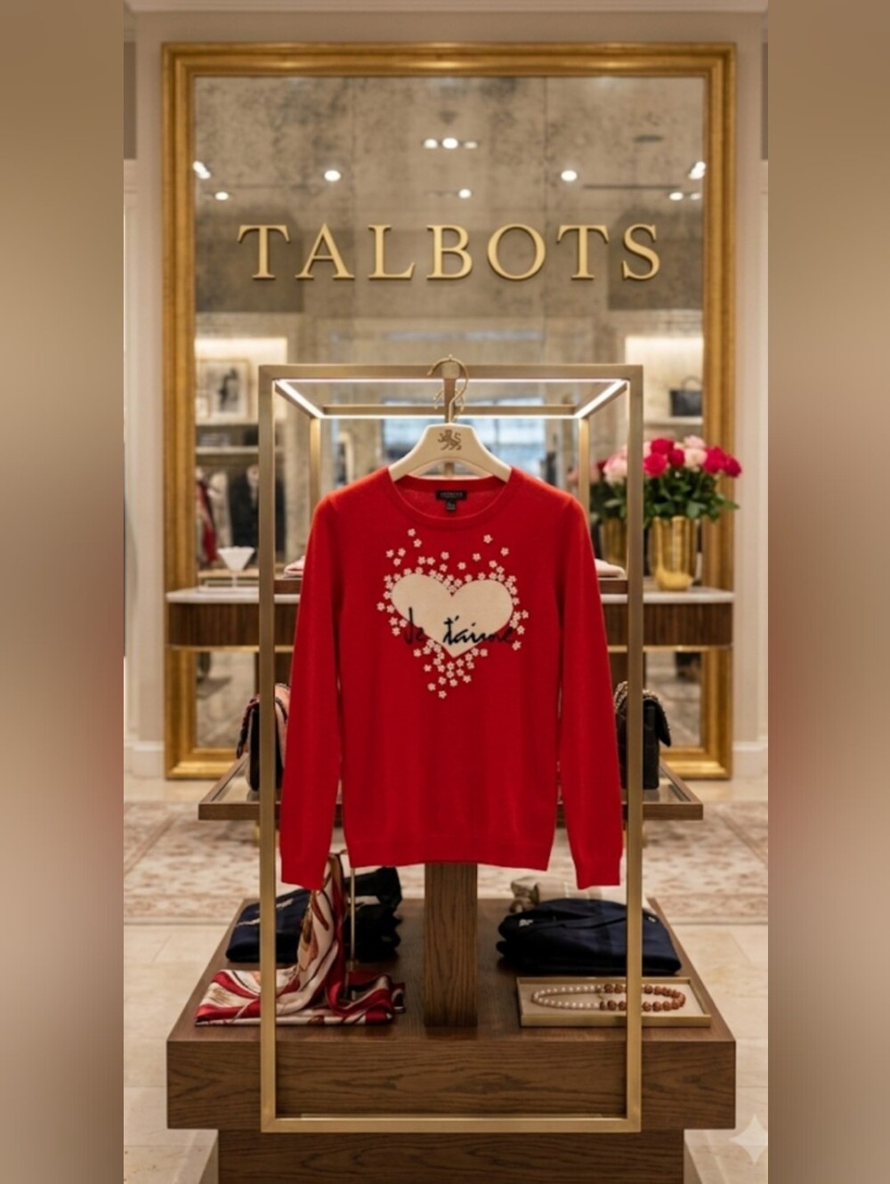 🖤NWOT Talbots Red 'Je t'aime' Floral Heart Sweater Size L - Cotton/Rayon🖤 - Picture 8 of 8